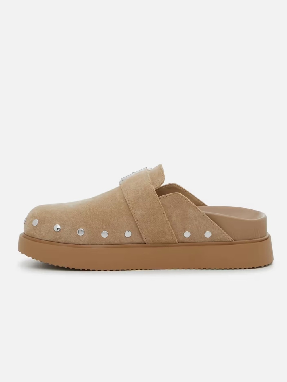 Steve Madden Tan Suede Studded Buckle Clog Mule - Picture 3 of 9